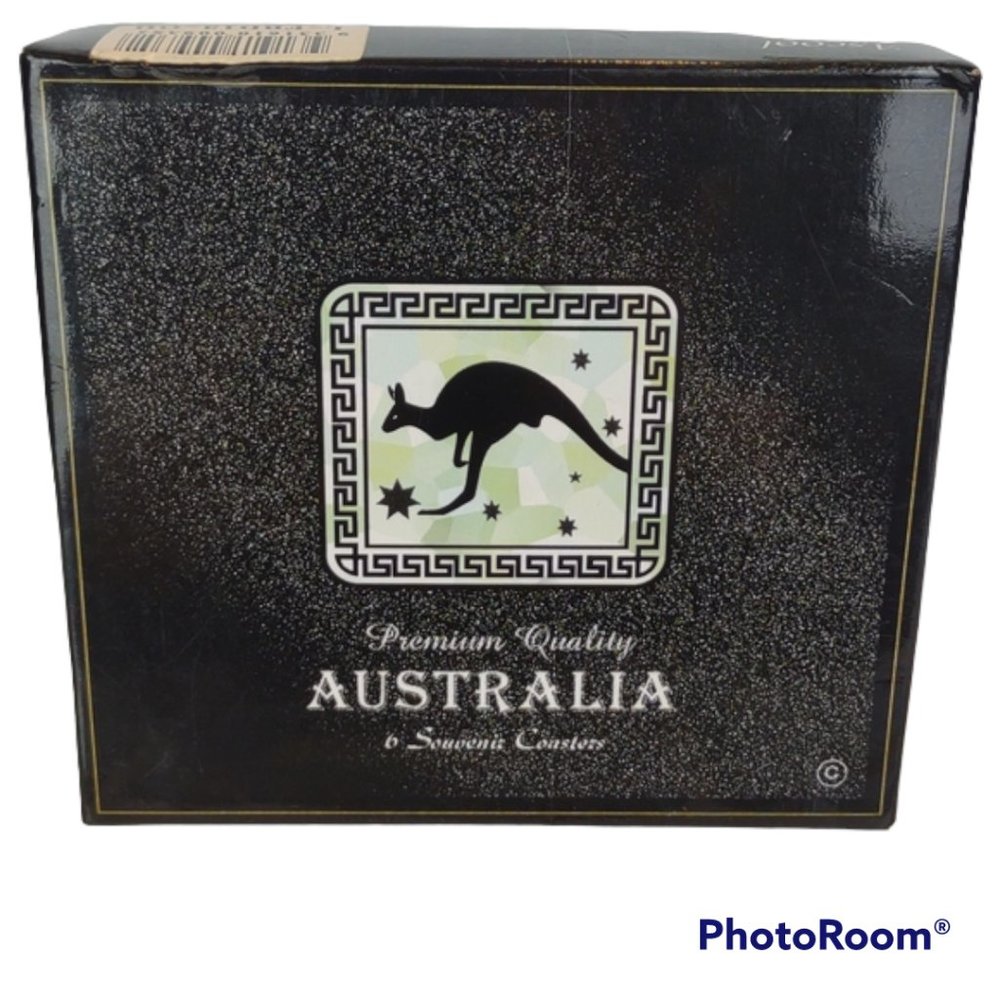 Ascot Australian Souvenir Coasters 6Pc Box Set Gold Designs On Mother of Pearl